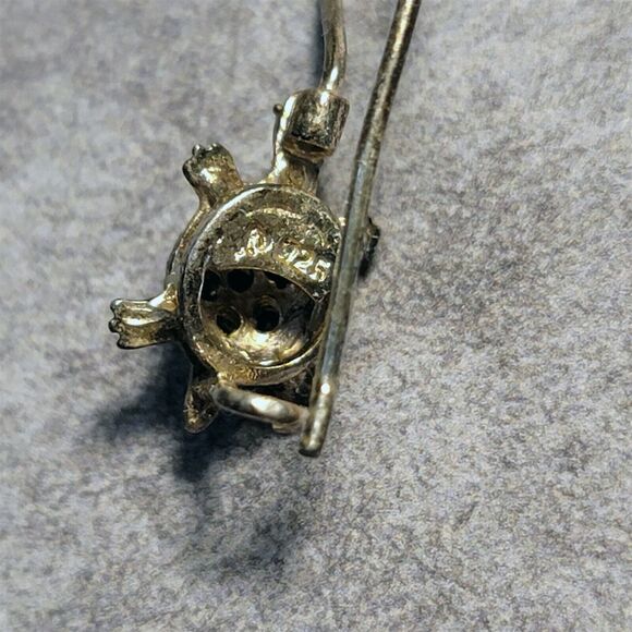 Super Cute Vintage Marsala .925 Sterling Silver Rhinestone Turtle Drop Earrings - Picture 6 of 6